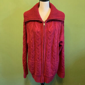 Women's TORRID Cowl Neck Zip up Cable Knit Sweater cardigan 2X Red